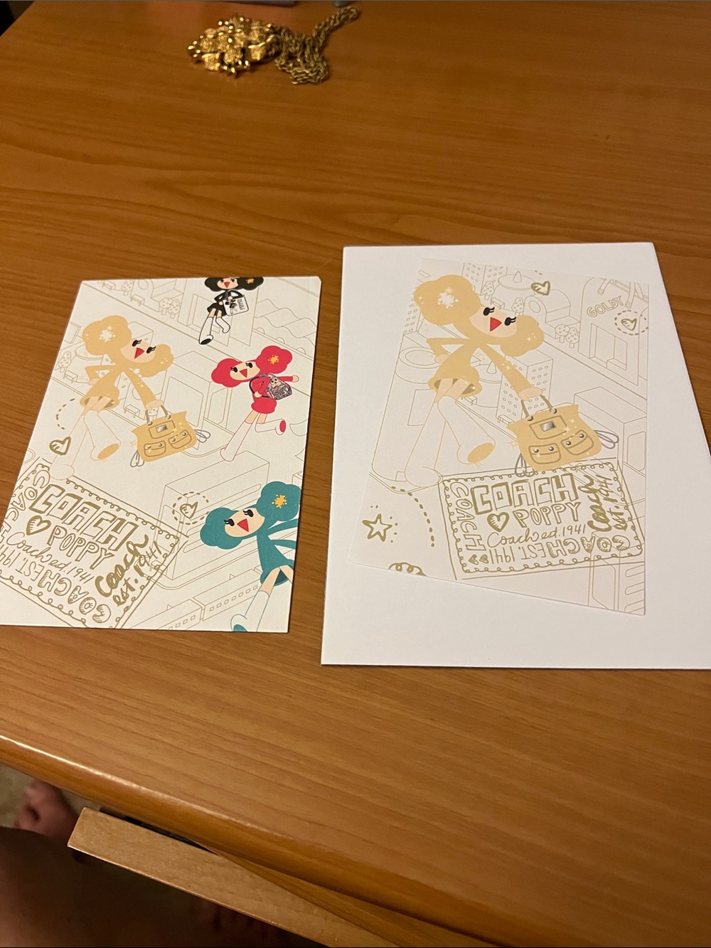 NEW Coach Poppy Gold and White Illustrated Thank You Card and Envelope